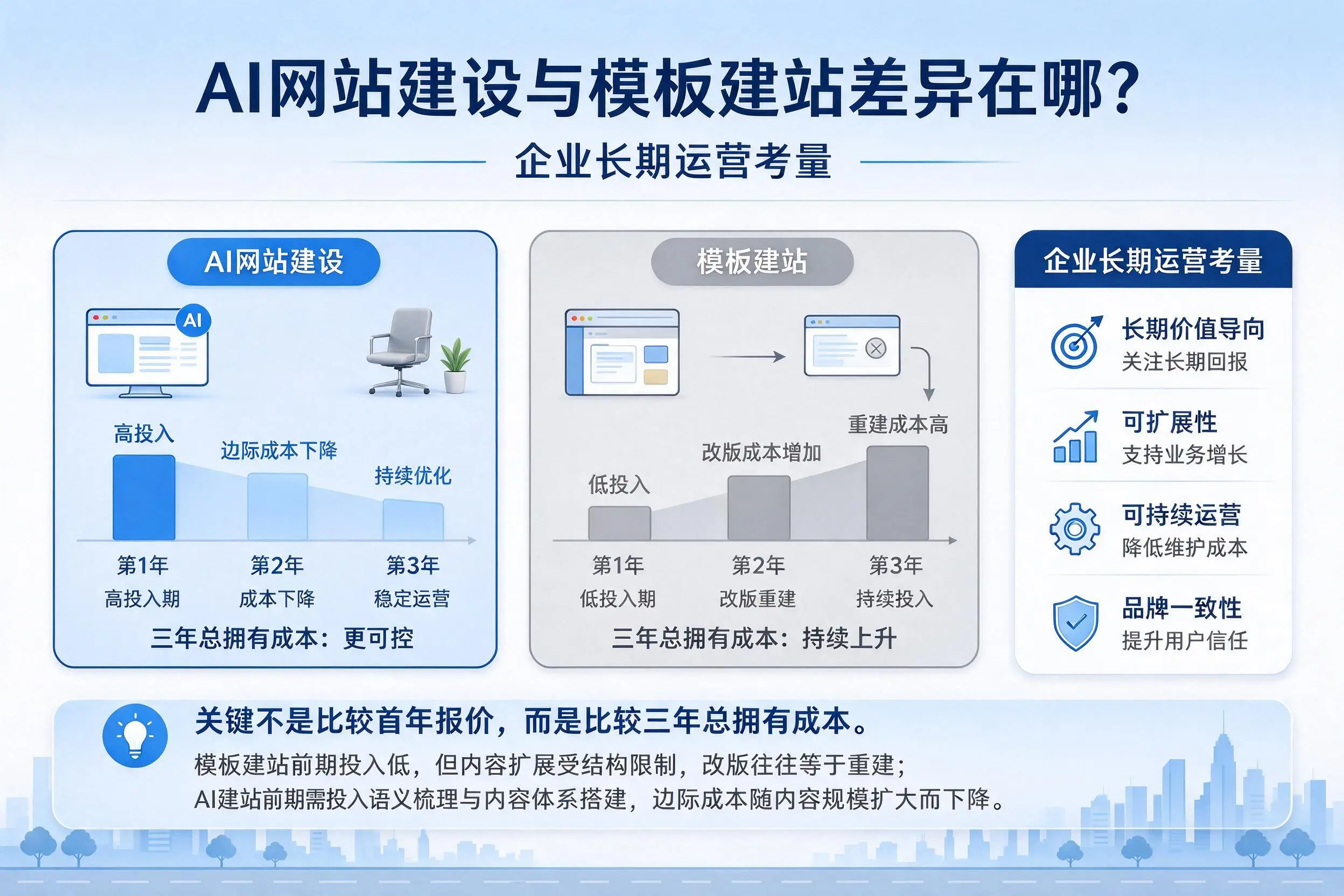AI网站建设与模板建站差异在哪?临夏企业长期运营考量